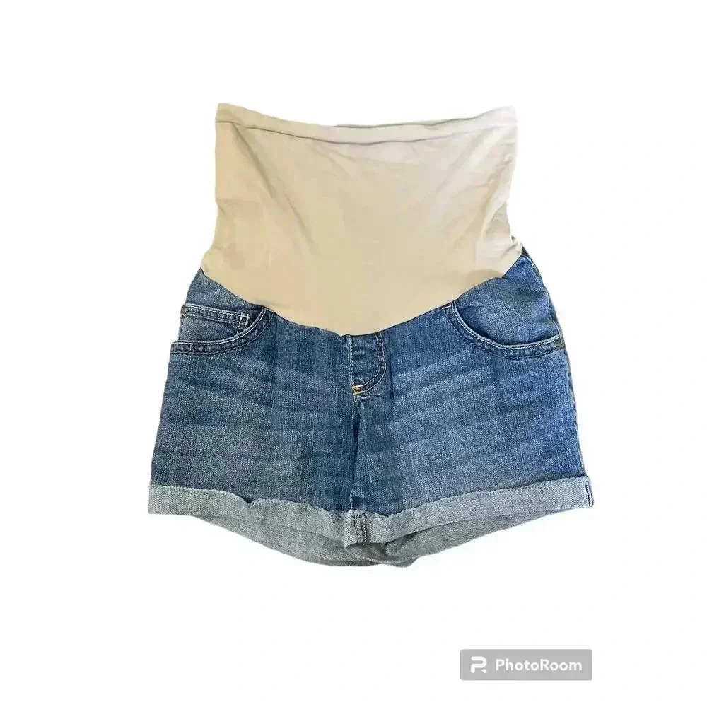 Maternity Indigo Blue Women’s Denim Jean Shorts W/ Belly Band Size X-Small